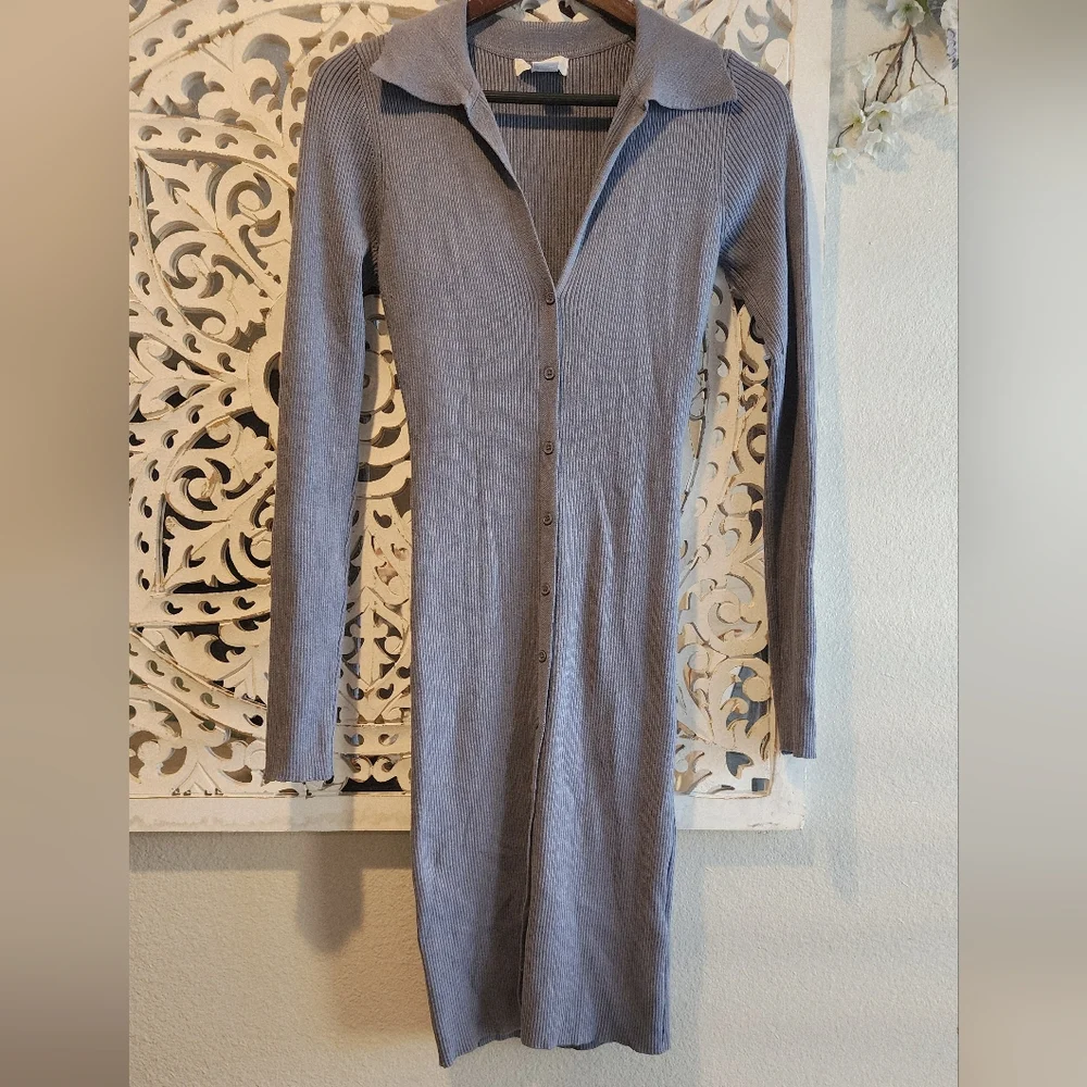 House Of Harlow 1960 Revolve Blue Collared Ribbed Knit Button Down Dress Small - Picture 15 of 15